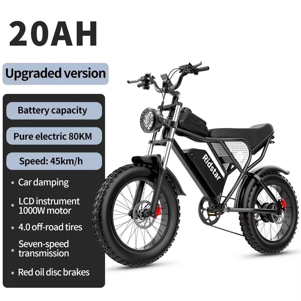Electric Bike q20 2000W Dual Motor 52V 40AH Dual Battery Adult E-Bike 20 Inch Tire for Mountain Off-Road Electric Bicycle