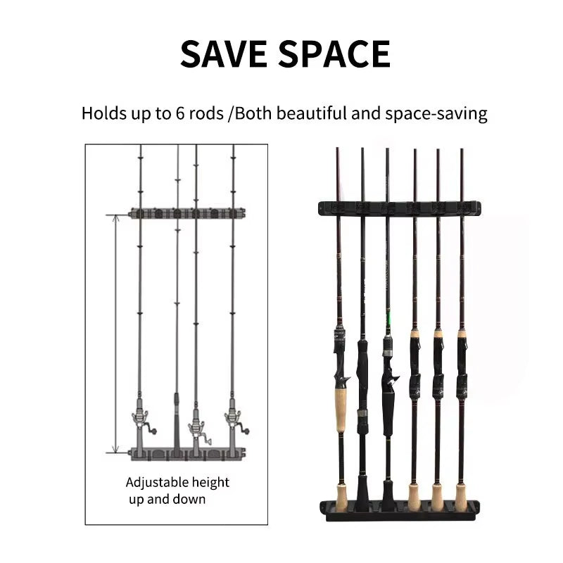Fishing Rod Racks 2Pcs Vertical Wall Rod Holder 6 Rods Space-Effcient ABS Fishing Pole Holder Wall Mount Storage Tool Pesca