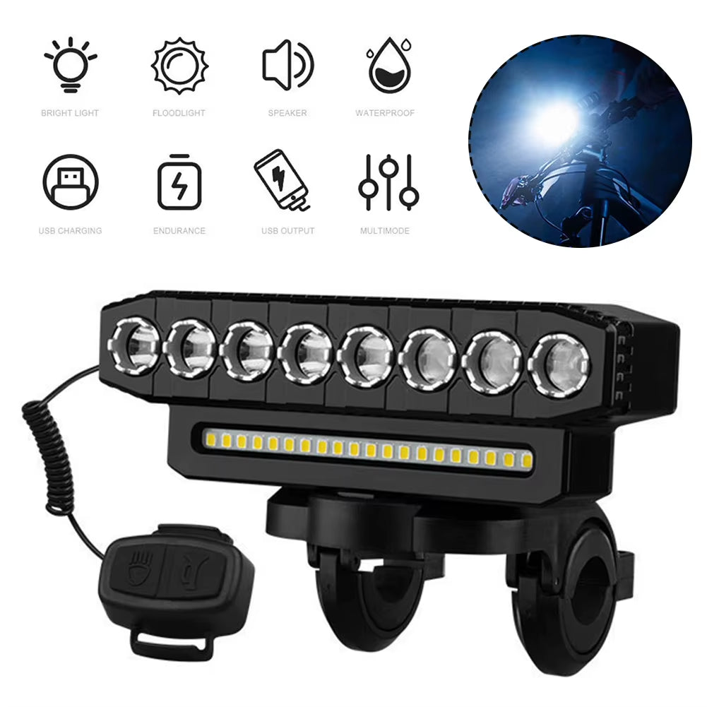 LED Bike Headlight LED Light Bar with 130DB Bell Bicycle Front Light 4000Mah Power Bank 6 Light Modes USB Charging Bicycle Lamp