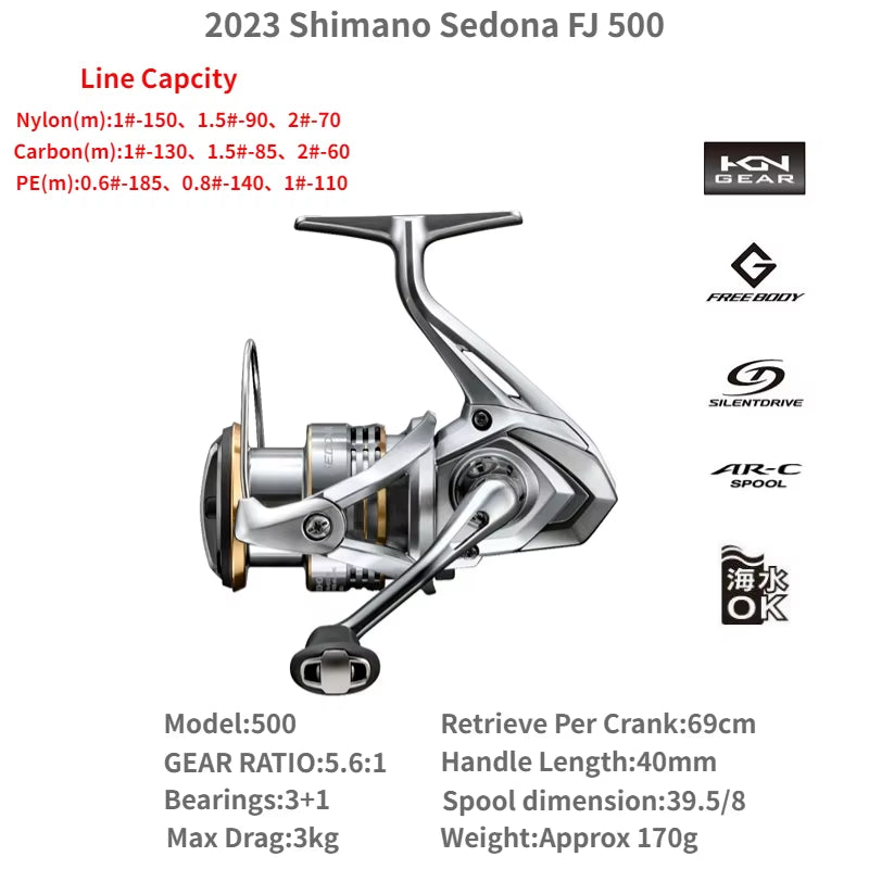 2023  SEDONA FJ 500 1000 C2000S C2000SHG 2500HG C3000HG 4000XG C5000XG Spool Spinning Saltwater Fishing Reel 3+1BB