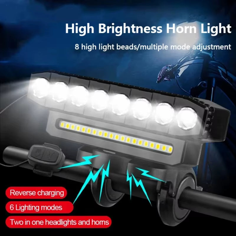 8 LED Bike Front Light with Horn Bicycle Light 6 Modes USB Charging Waterproof Bicycle Headlights MTB Cycling Lamp Accessories