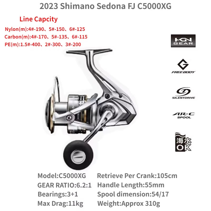 2023  SEDONA FJ 500 1000 C2000S C2000SHG 2500HG C3000HG 4000XG C5000XG Spool Spinning Saltwater Fishing Reel 3+1BB