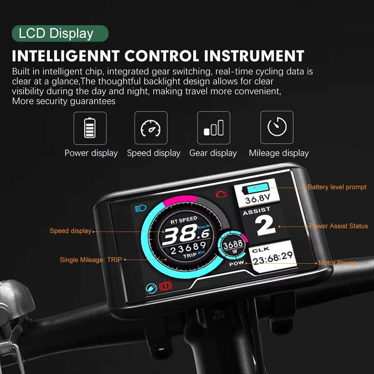 Electric Bike LCD Display Color 24V36V48V52V60V72V UKC1 Ebike Display Sm/Waterproof Plug for UART2 Protocol Controller