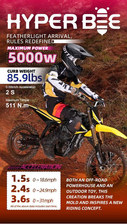 2025 New Sur Ron Hyper Be Suroon 5000W Brushless Electric Road Off-Road Bike for Teenagers 55Km/H Max Speed 50.4V/25Ah Battery