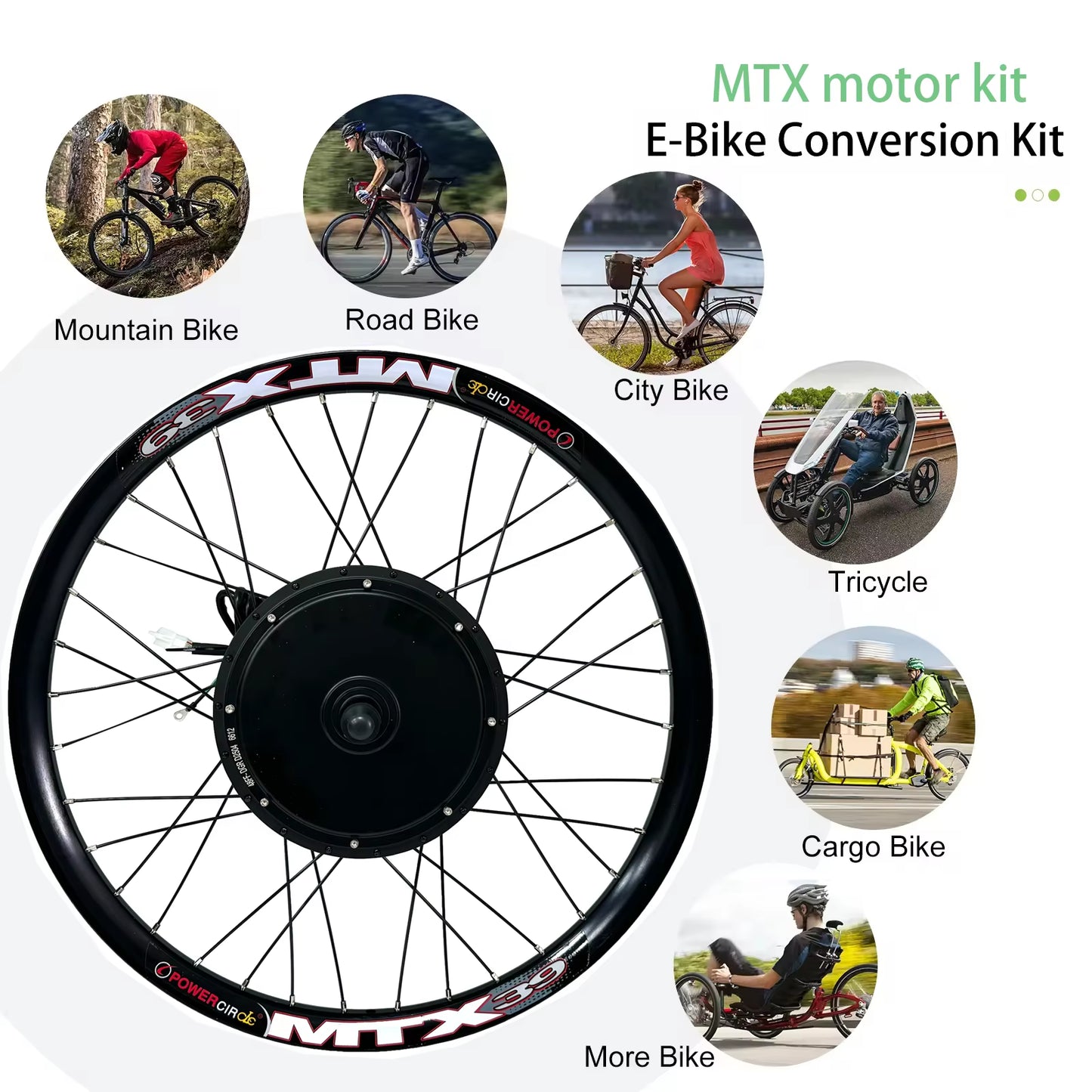 72V 3000W Ebike Conversion Kit Brushless Gearless Rear Rotate Hub Motor Wheel Speed 100-105Km/H for Electric Bike Kit 20-29Inch