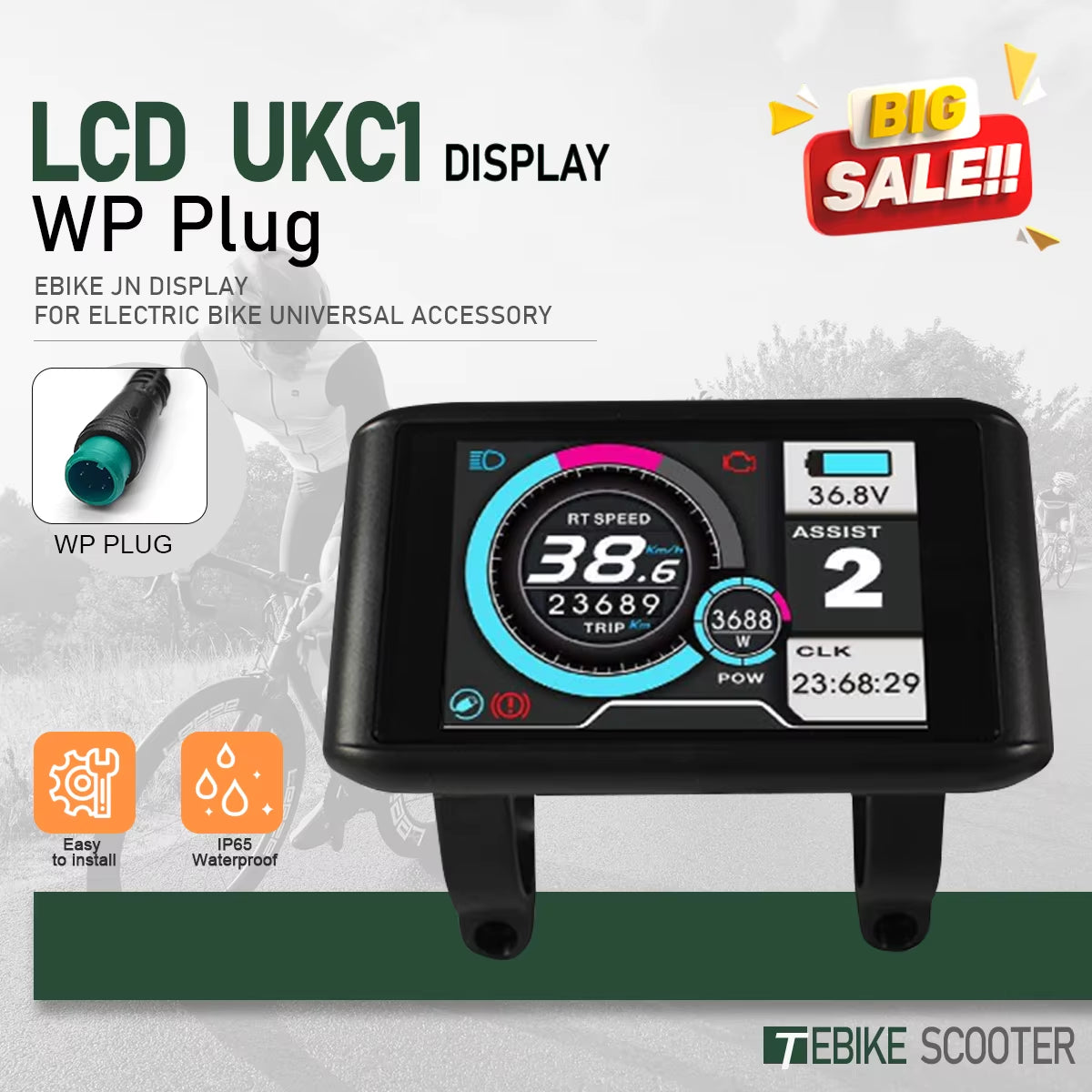 Electric Bike LCD Display Color 24V36V48V52V60V72V UKC1 Ebike Display Sm/Waterproof Plug for UART2 Protocol Controller