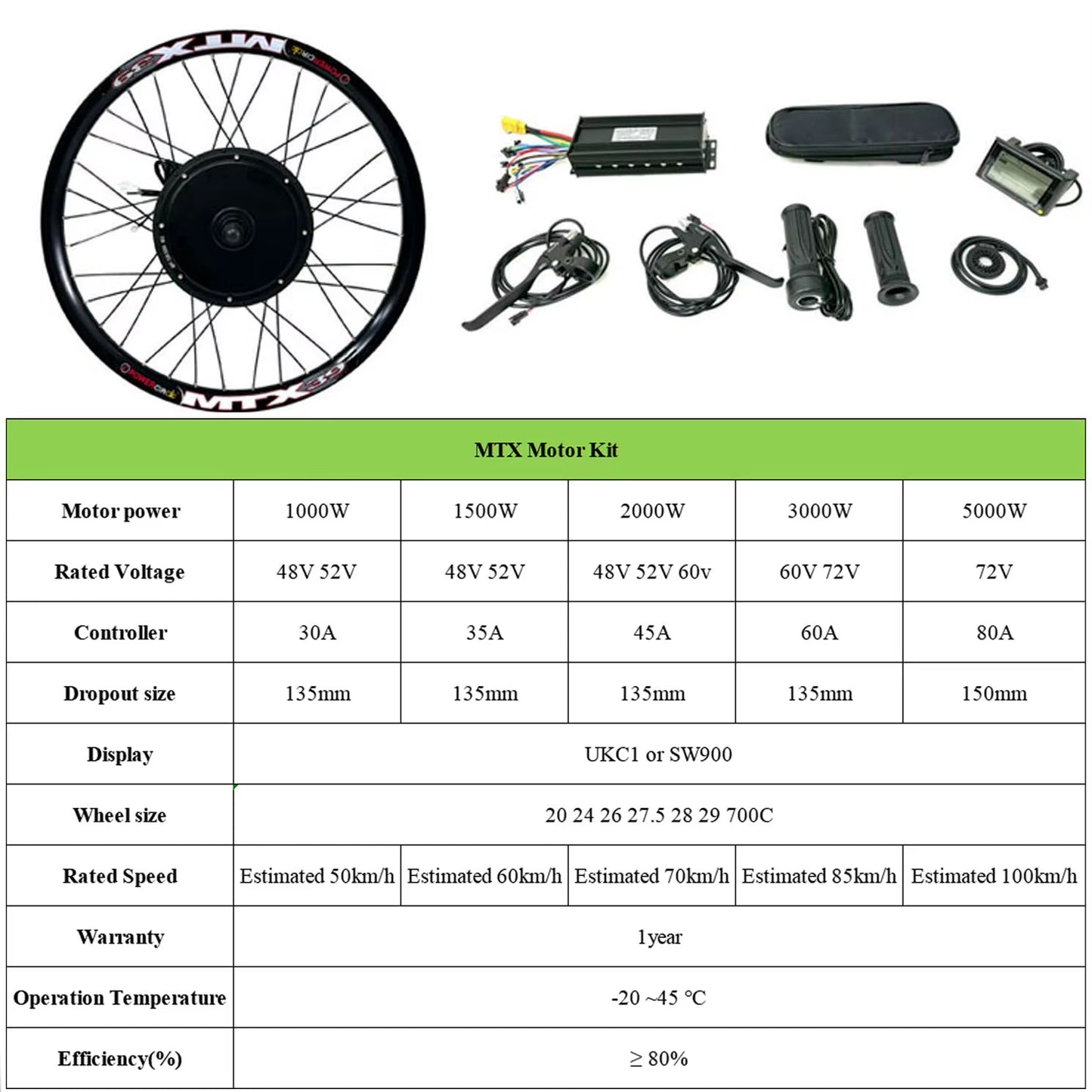 72V 3000W Ebike Conversion Kit Brushless Gearless Rear Rotate Hub Motor Wheel Speed 100-105Km/H for Electric Bike Kit 20-29Inch