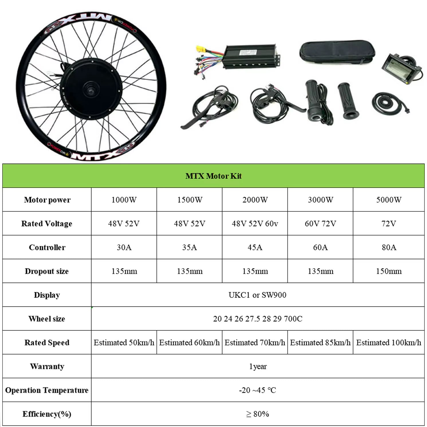 72V 3000W Ebike Conversion Kit Brushless Gearless Rear Rotate Hub Motor Wheel Speed 100-105Km/H for Electric Bike Kit 20-29Inch