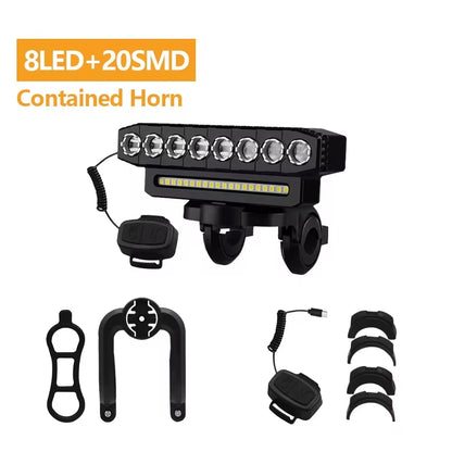 8 LED Bike Front Light with Horn Bicycle Light 6 Modes USB Charging Waterproof Bicycle Headlights MTB Cycling Lamp Accessories