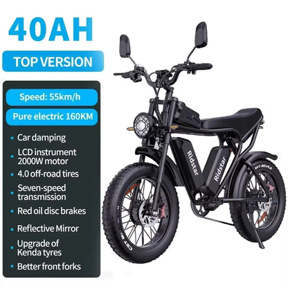 Electric Bike q20 2000W Dual Motor 52V 40AH Dual Battery Adult E-Bike 20 Inch Tire for Mountain Off-Road Electric Bicycle