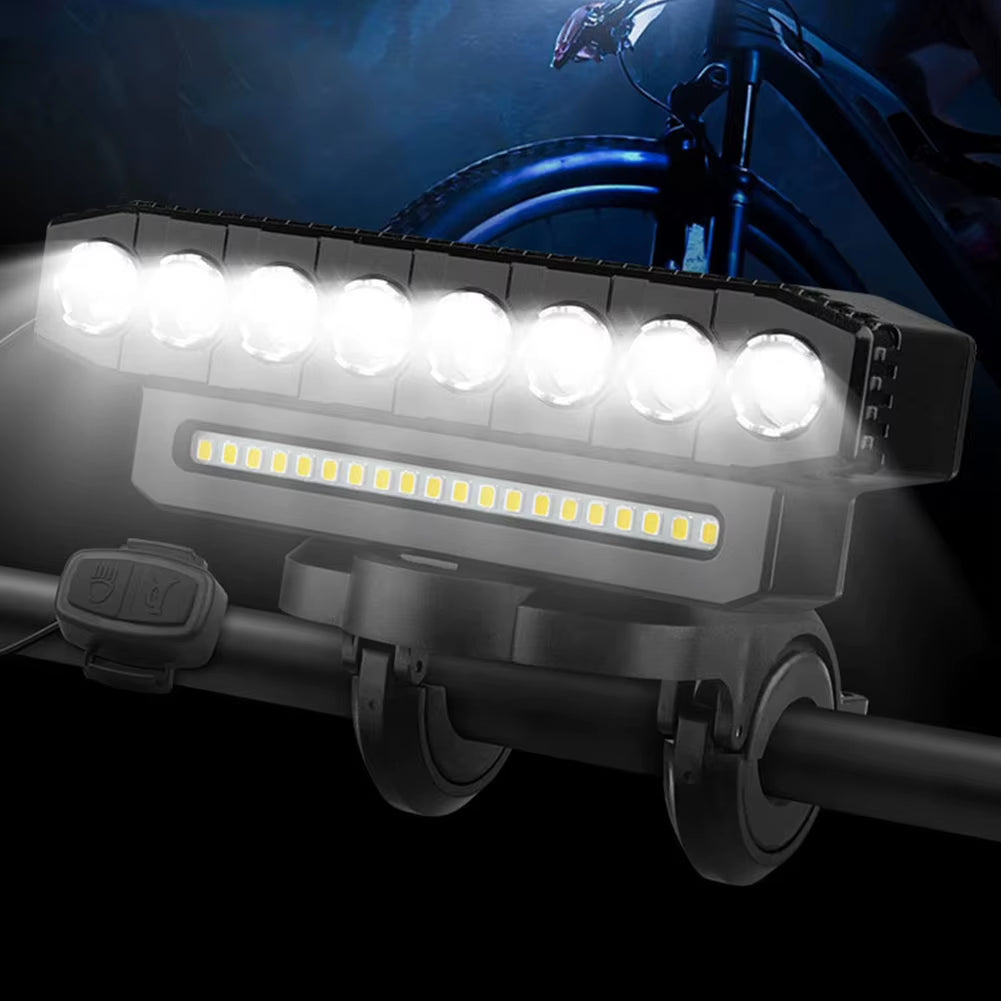 LED Bike Headlight LED Light Bar with 130DB Bell Bicycle Front Light 4000Mah Power Bank 6 Light Modes USB Charging Bicycle Lamp