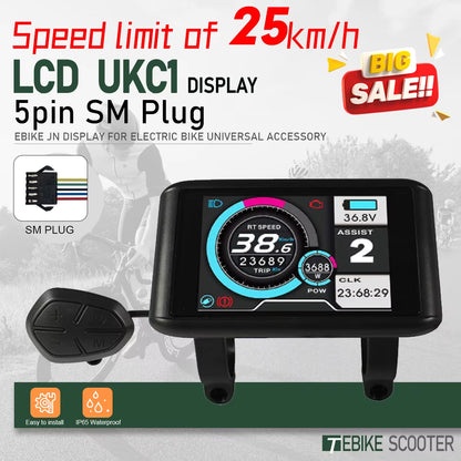Electric Bike LCD Display Color 24V36V48V52V60V72V UKC1 Ebike Display Sm/Waterproof Plug for UART2 Protocol Controller