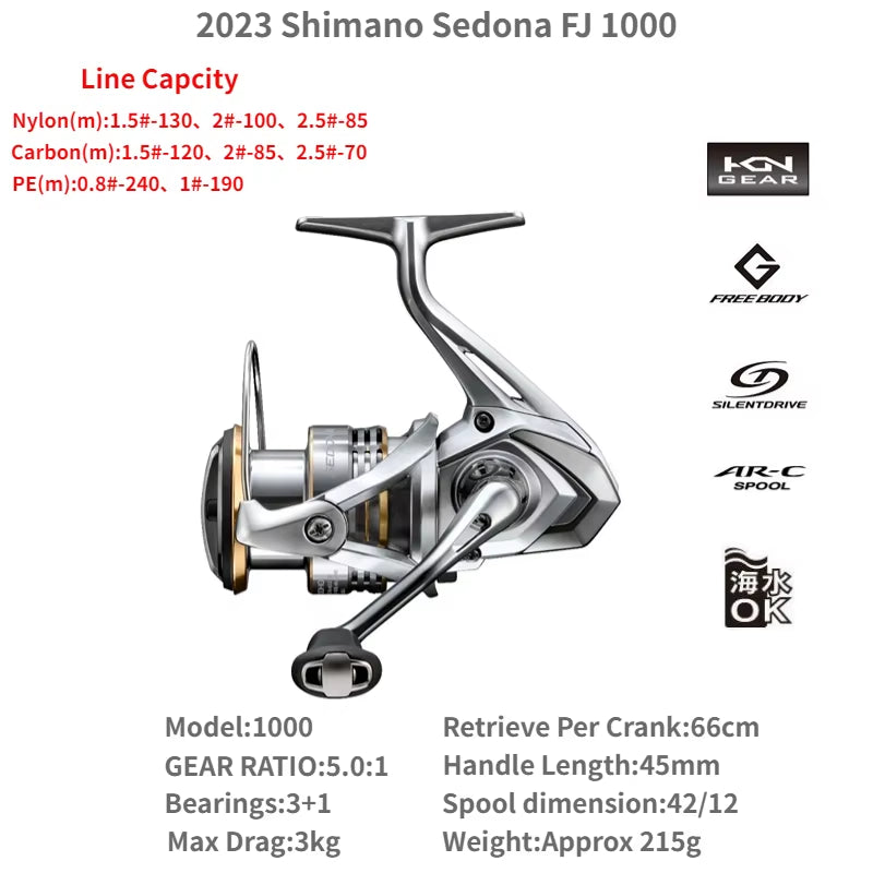 2023  SEDONA FJ 500 1000 C2000S C2000SHG 2500HG C3000HG 4000XG C5000XG Spool Spinning Saltwater Fishing Reel 3+1BB
