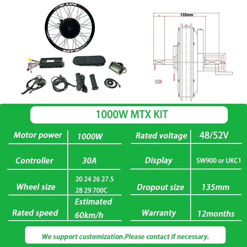 72V 3000W Ebike Conversion Kit Brushless Gearless Rear Rotate Hub Motor Wheel Speed 100-105Km/H for Electric Bike Kit 20-29Inch