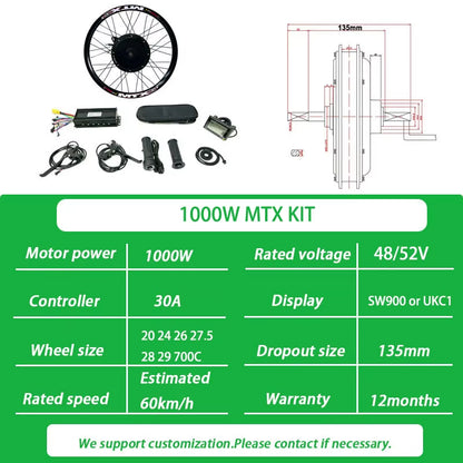 72V 3000W Ebike Conversion Kit Brushless Gearless Rear Rotate Hub Motor Wheel Speed 100-105Km/H for Electric Bike Kit 20-29Inch