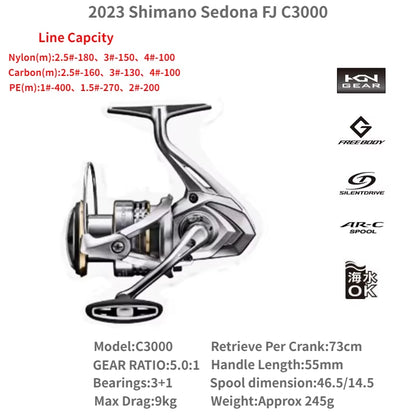 2023  SEDONA FJ 500 1000 C2000S C2000SHG 2500HG C3000HG 4000XG C5000XG Spool Spinning Saltwater Fishing Reel 3+1BB