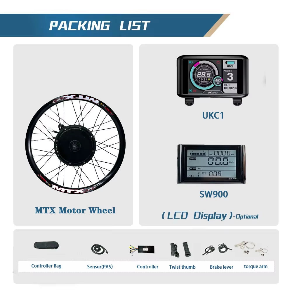 72V 3000W Ebike Conversion Kit Brushless Gearless Rear Rotate Hub Motor Wheel Speed 100-105Km/H for Electric Bike Kit 20-29Inch