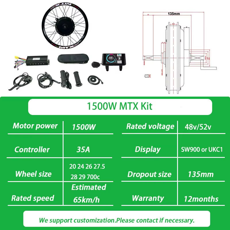72V 3000W Ebike Conversion Kit Brushless Gearless Rear Rotate Hub Motor Wheel Speed 100-105Km/H for Electric Bike Kit 20-29Inch