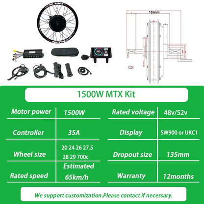 72V 3000W Ebike Conversion Kit Brushless Gearless Rear Rotate Hub Motor Wheel Speed 100-105Km/H for Electric Bike Kit 20-29Inch